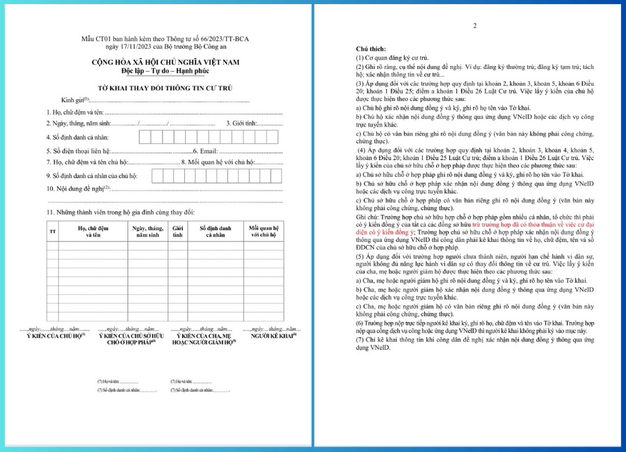 Mẫu CT01 theo chuẩn Bộ Công An